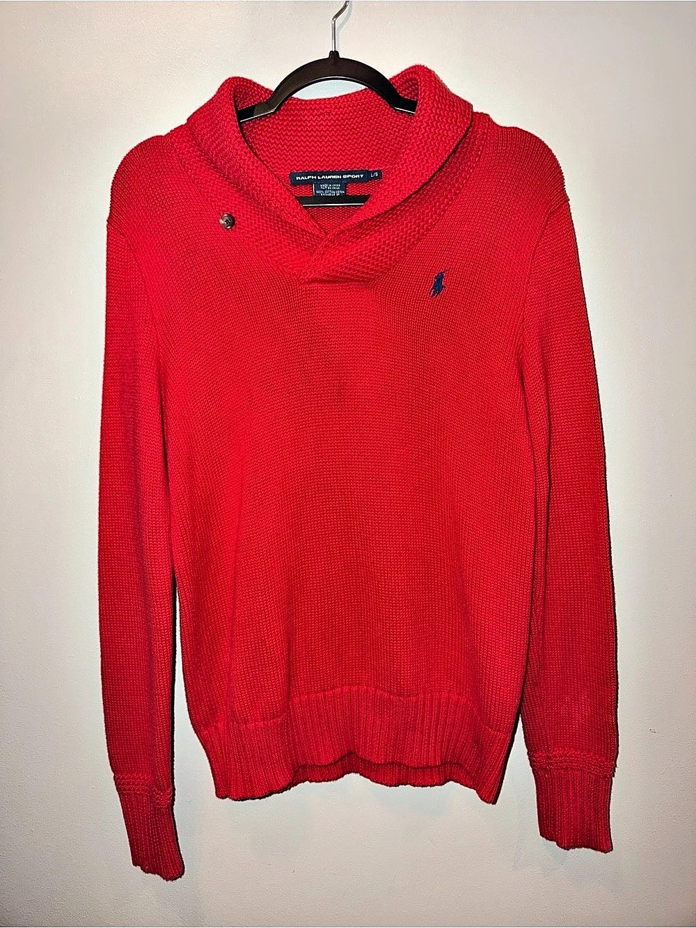 Ralph Lauren Sport women’s large Shawl Collar Knit Sweater Red 100% cotton
